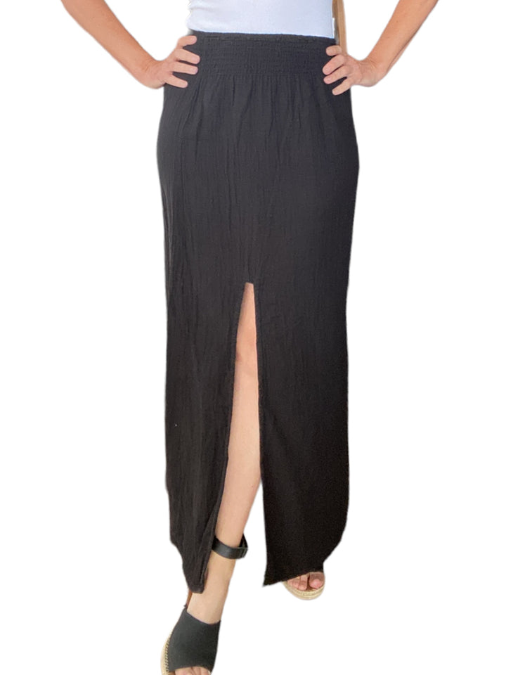 MAXI SKIRT W/ FRONT SLIT-BLACK - Kingfisher Road - Online Boutique