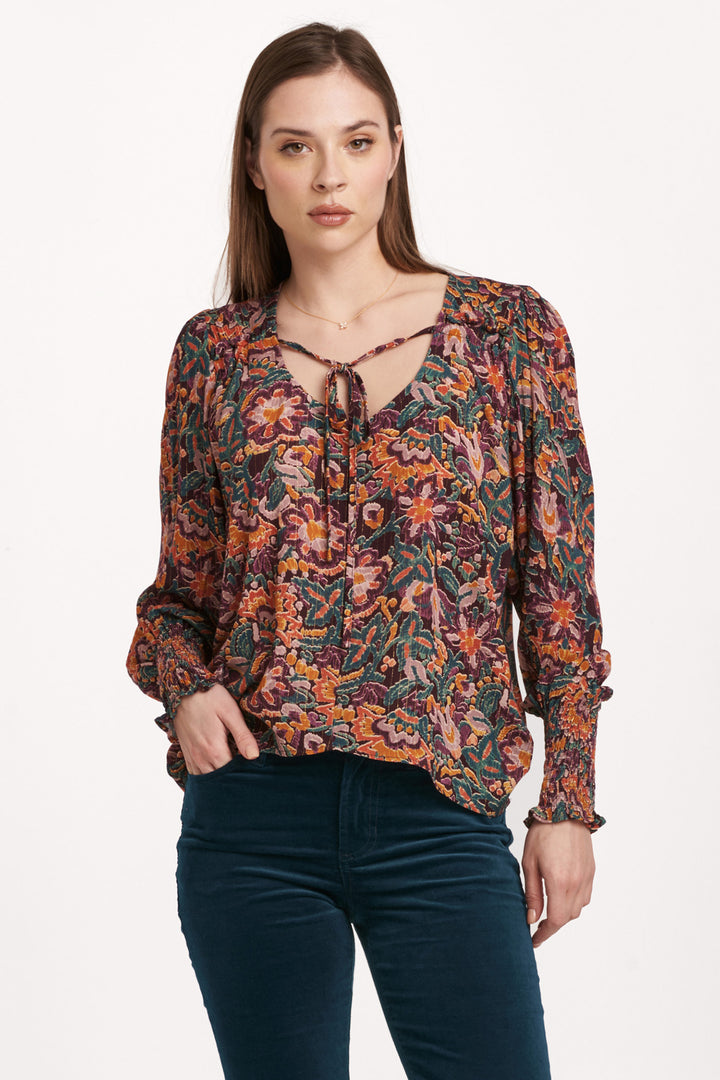 AMELIA V NECK LONG SLEEVE TOP-FLOWER VINE - Kingfisher Road - Online Boutique