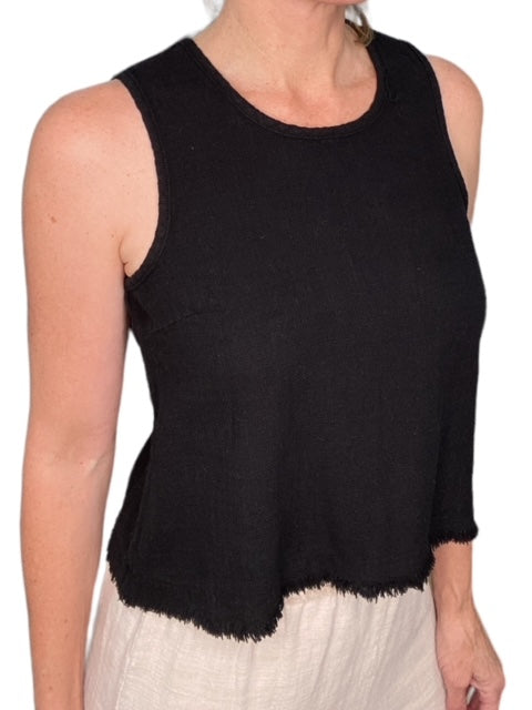 RAW EDGE SCOOP NECK TANK-BLACK - Kingfisher Road - Online Boutique