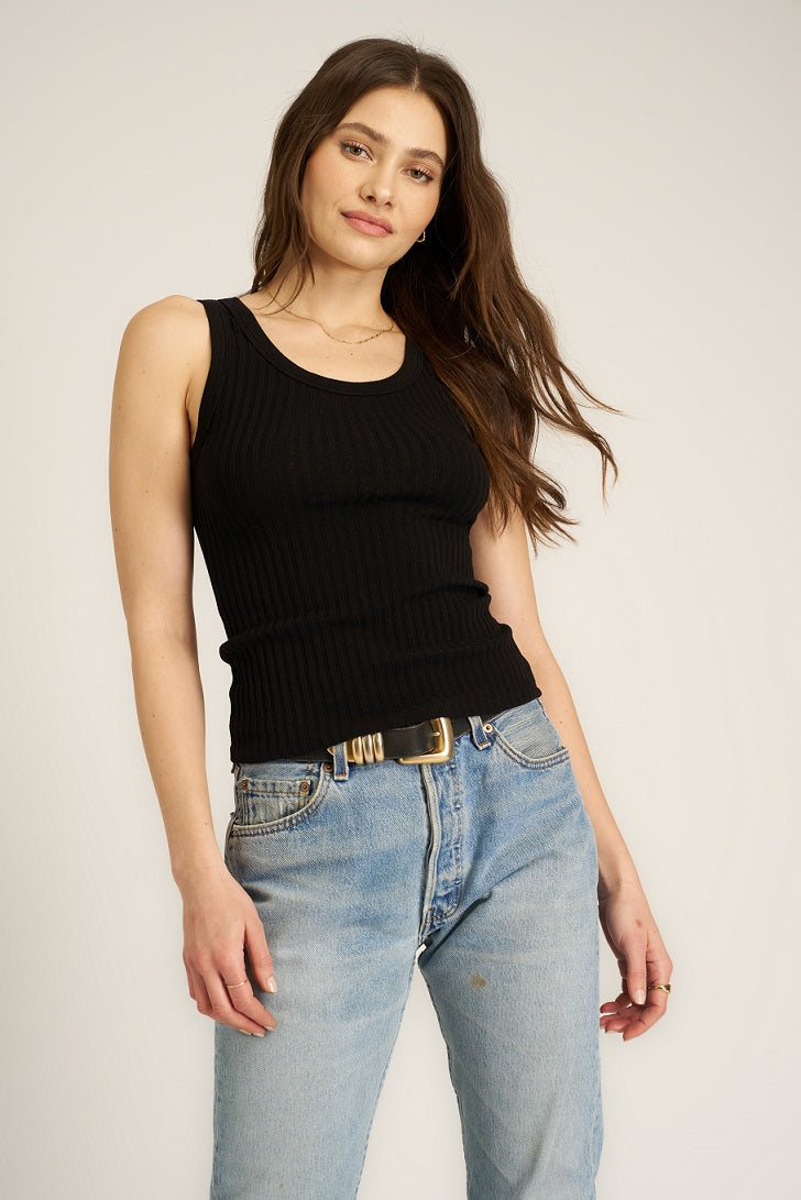 COOPER SWEATER RIB TANK-BLACK - Kingfisher Road - Online Boutique