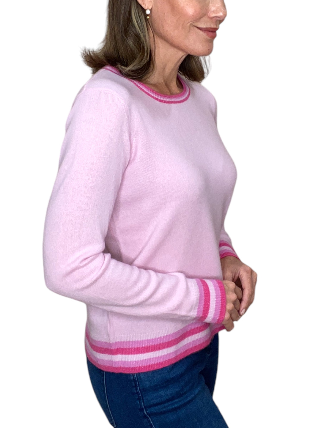 CASHMERE CREW NECK SWEATER W/ COLLAR-PEONY