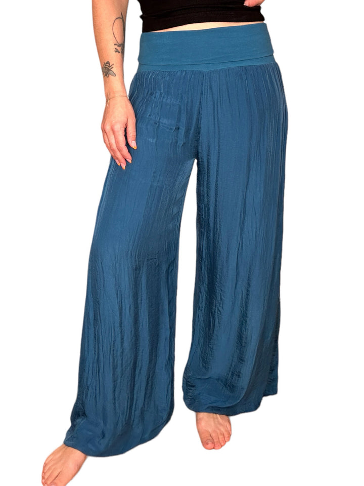 SILK PALAZZO PANTS-PETREOLUM - Kingfisher Road - Online Boutique