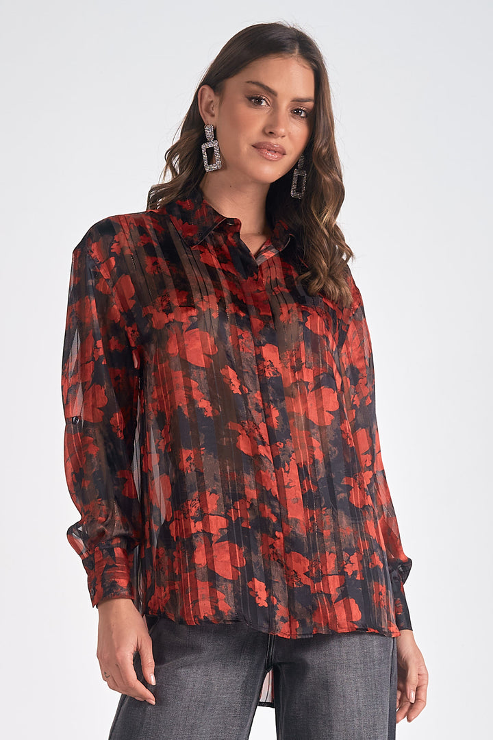 FLORAL BUTTON UP TOP-RED - Kingfisher Road - Online Boutique