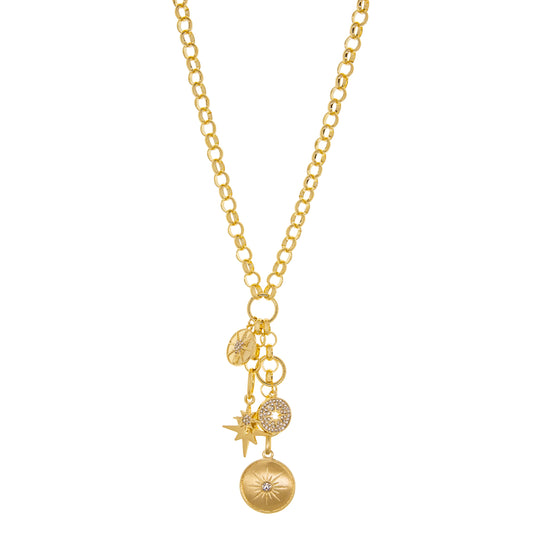 MULTI CHARM ROLO LINK NECKLACE-GOLD - Kingfisher Road - Online Boutique