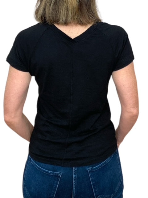 RIB MIX V-NECK TEE-BLACK - Kingfisher Road - Online Boutique