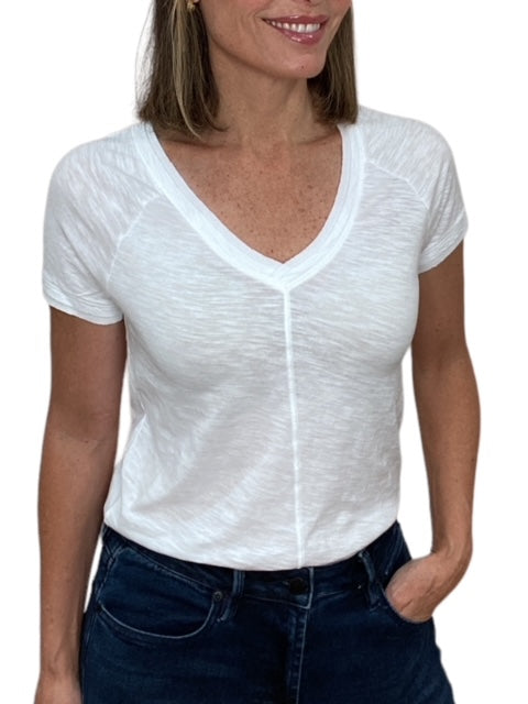 RIB MIX V-NECK TEE-WHITE - Kingfisher Road - Online Boutique