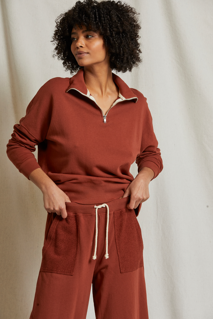 MAREN FRENCH TERRY HALF ZIP-RUSSET - Kingfisher Road - Online Boutique