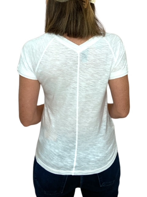 RIB MIX V-NECK TEE-WHITE - Kingfisher Road - Online Boutique