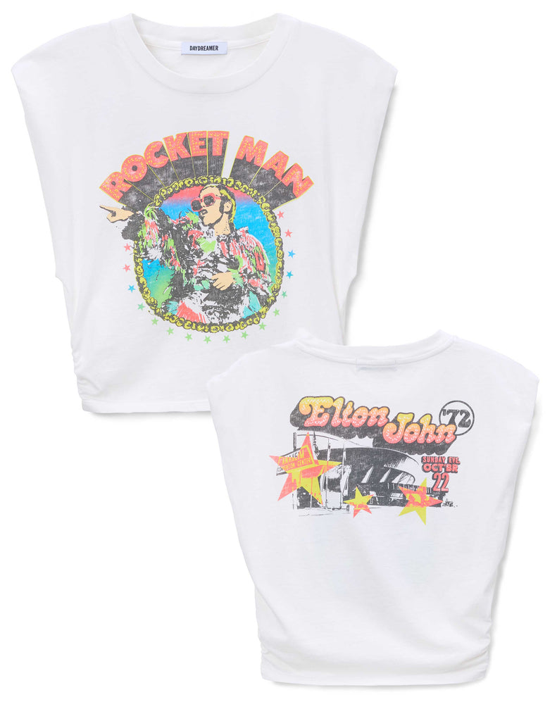 Daydreamer Elton John Rocket Man '72 Band Tee in Vintage White (Size: S)