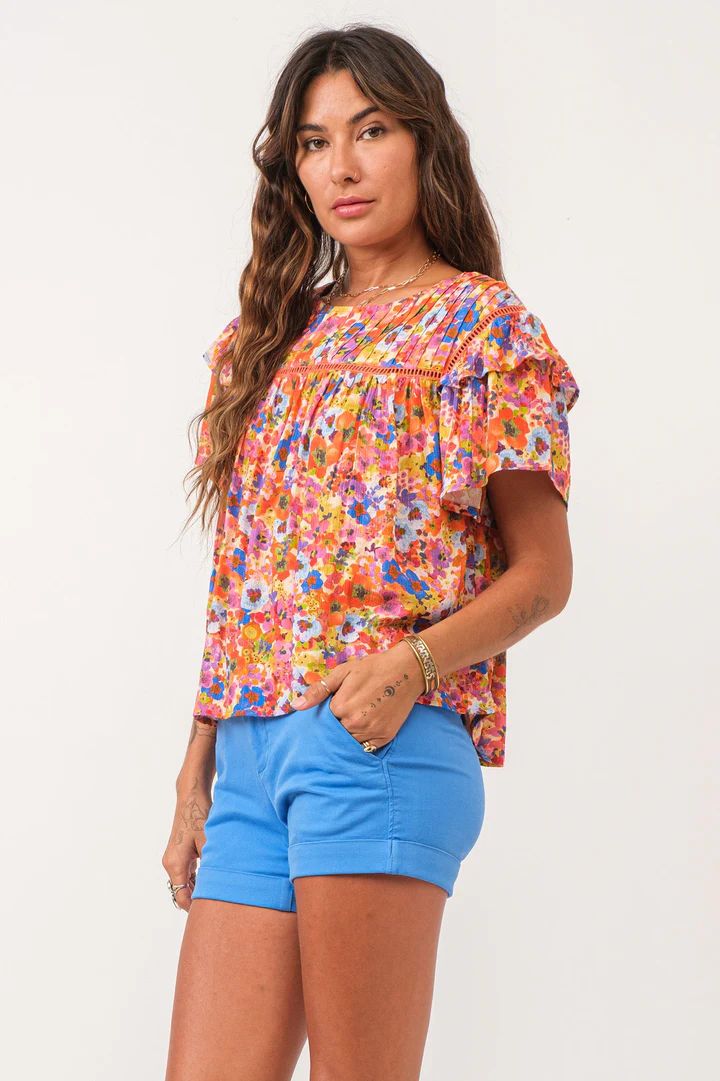 SERENA PLEATED SLEEVE TOP-SUMMER GARDEN - Kingfisher Road - Online Boutique