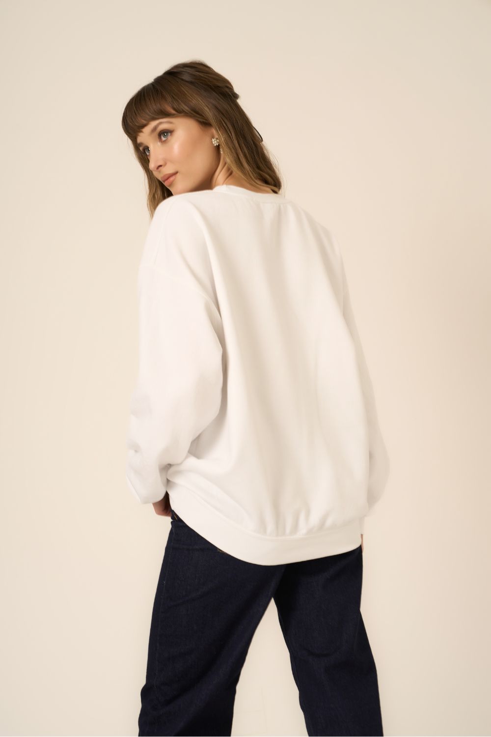 FLOCKED BOW SWEATSHIRT-WHITE