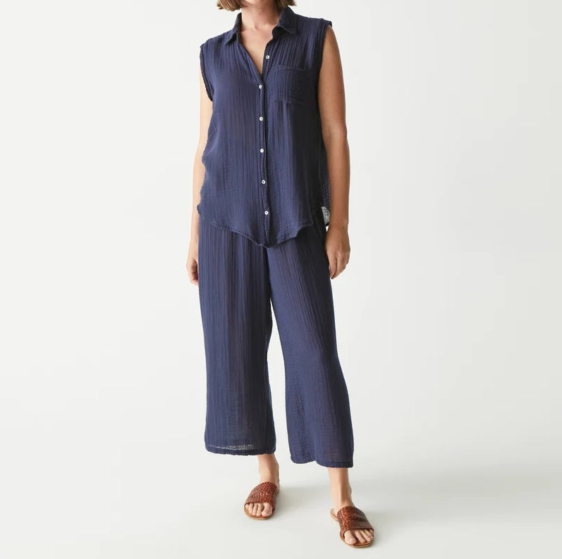 MEDINA SMOCKED CROPPED PANT - ADMIRAL - Kingfisher Road - Online Boutique