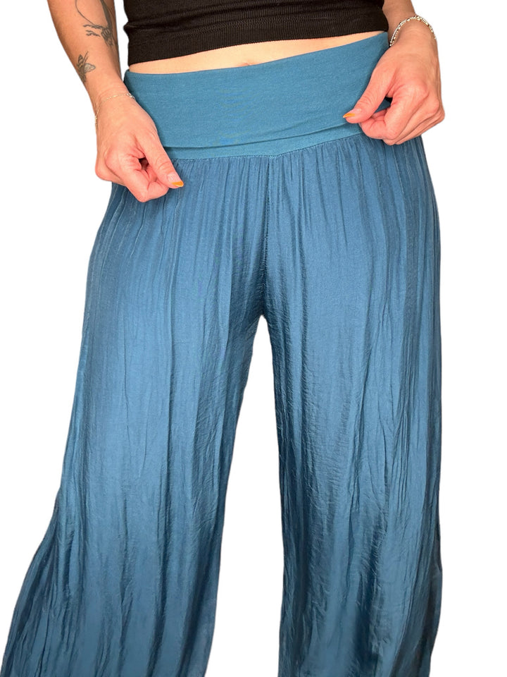 SILK PALAZZO PANTS-PETREOLUM - Kingfisher Road - Online Boutique