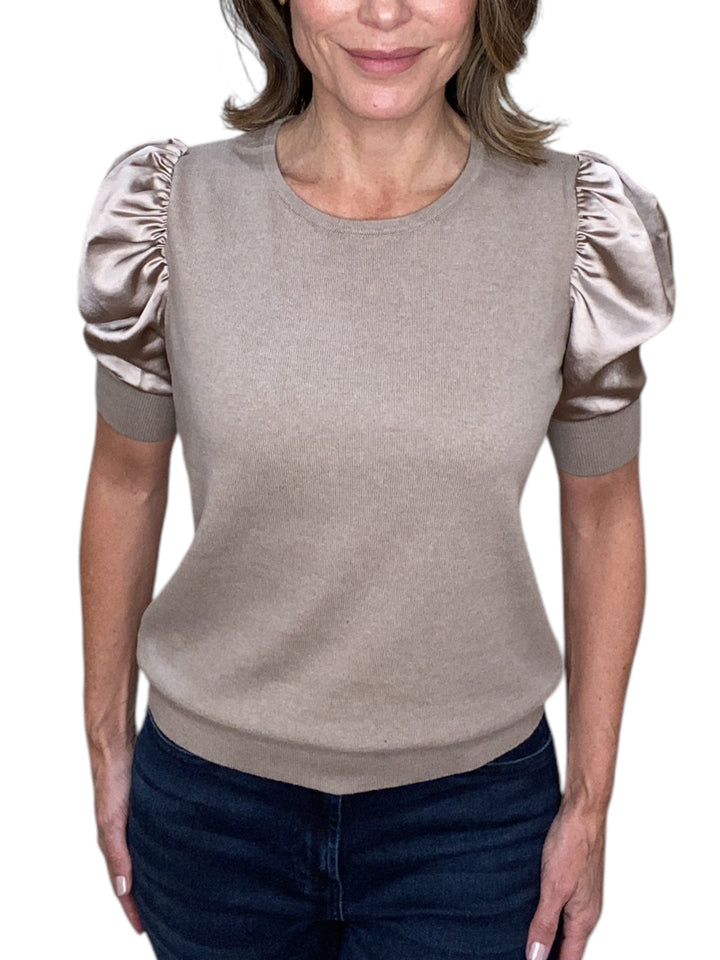 PUFF SHORT SLEEVE SWEATER-MOCHA