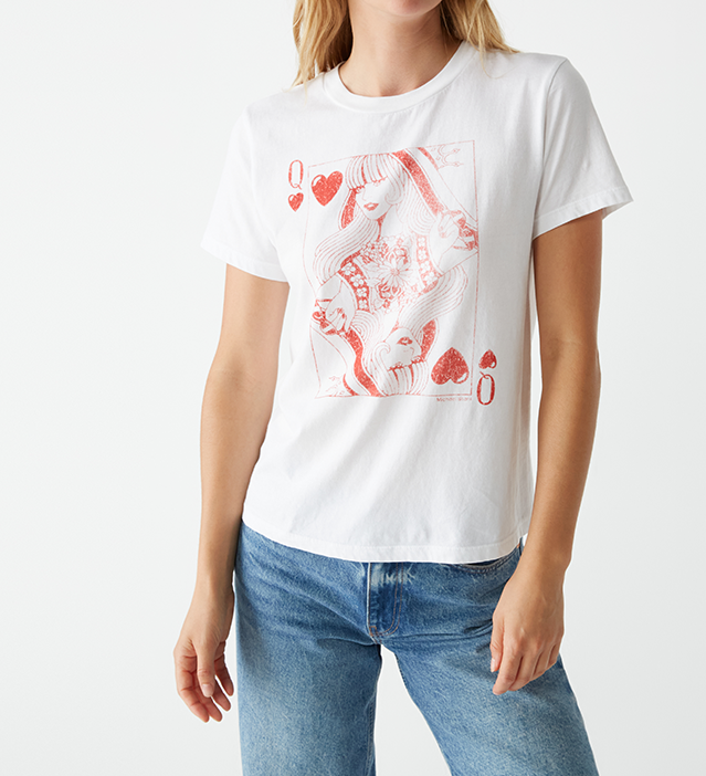 QUEEN OF HEARTS GRAPHIC TEE-WHITE