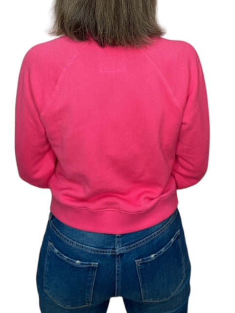 CREW NECK SWEATSHIRT W/ EMBROIDERED SMILEY FACE-HOT PINK - Kingfisher Road - Online Boutique