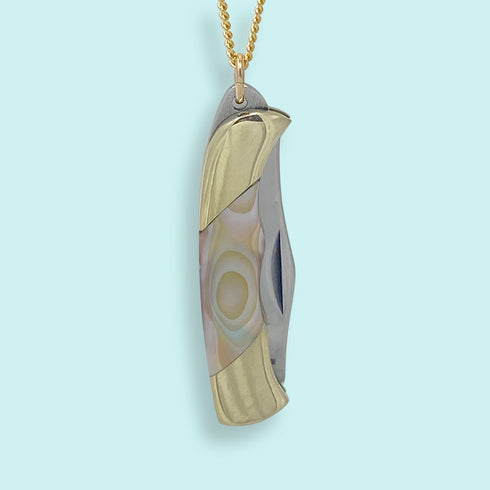 SHELL HANDLED KNIFE GOLD CHAIN NECKLACE-ABALONE