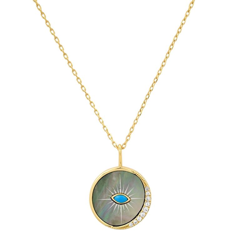 MOP W/ TURQUOISE EVIL EYE NECKLACE-GOLD - Kingfisher Road - Online Boutique