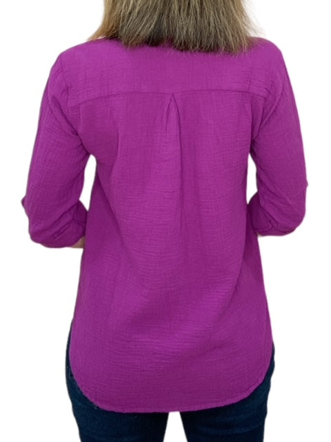 ROLL SLEEVE BUTTON FRONT COLLAR SHIRT-ACAI - Kingfisher Road - Online Boutique