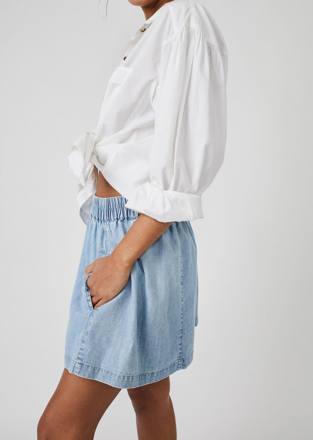 GET FREE CHAMBRAY SHORTS - LADY LIBERTY - Kingfisher Road - Online Boutique