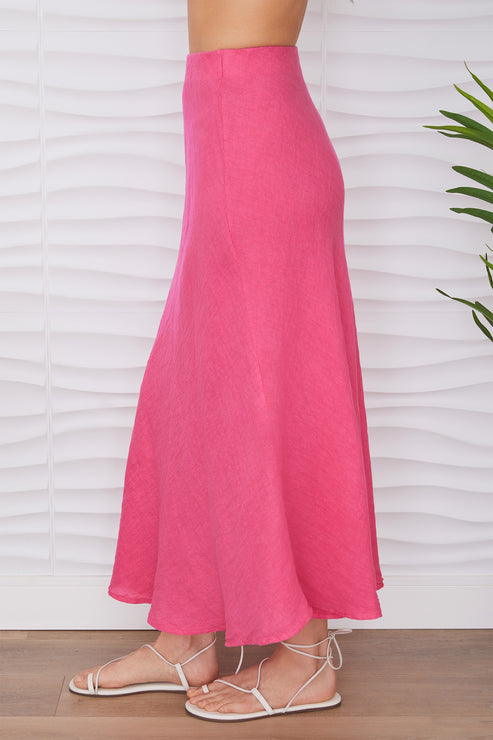 CRINKLE LINEN MIDI SKIRT-FUCHSIA - Kingfisher Road - Online Boutique