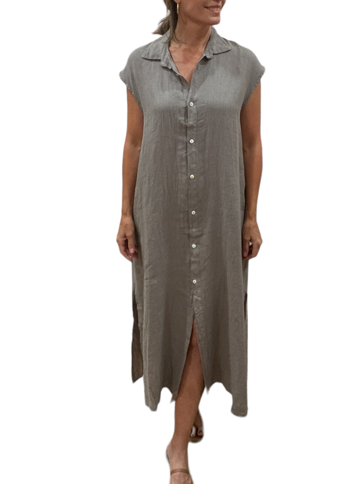 LONG CRINKLE SLEEVELESS SHIRT DRESS-MOCHA - Kingfisher Road - Online Boutique