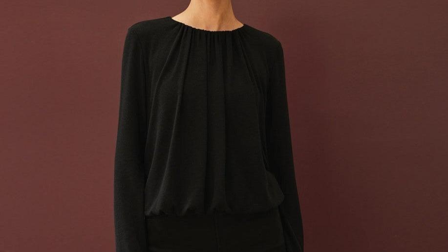 SONA LONG SLEEVE BUBBLE TOP-BLACK