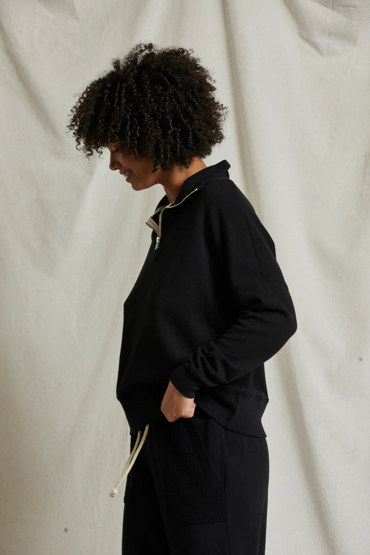 MAREN FRENCH TERRY HALF ZIP-TRUE BLACK