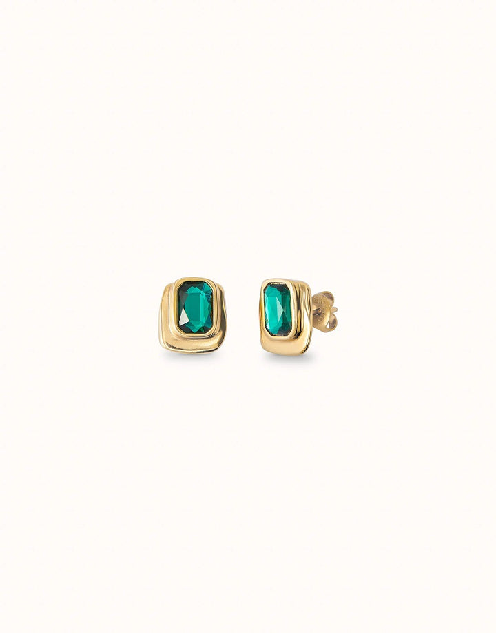 RECTANGULAR EARRINGS WITH GREEN CRYSTAL-GOLD