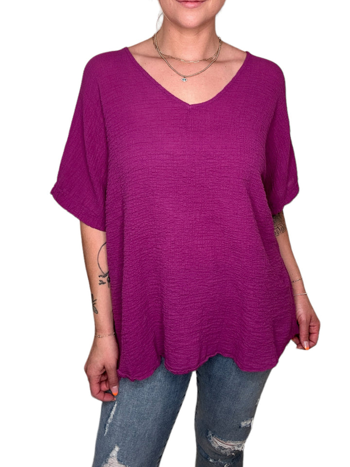 COTTON GAUZE V-NECK TEE-ORCHID - Kingfisher Road - Online Boutique