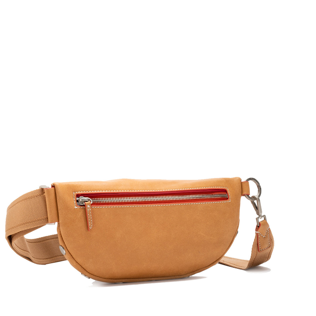 CHARLES CROSSBODY-CROISSANT TAN/BRUSHED SILVER
