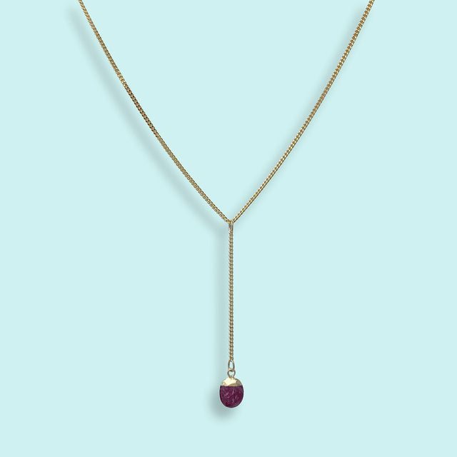 FACETED RUBY STONE Y-DROP NECKLACE