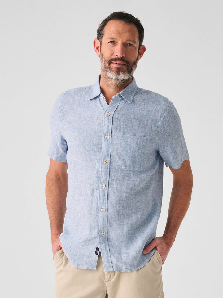 LINEN LAGUNA SHIRT S/S - BLUE BASKETWEAVE - Kingfisher Road - Online Boutique