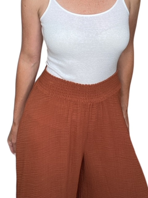 SIMBA EXTRA WIDE SMOCKED WAIST PANT-TOFFEE - Kingfisher Road - Online Boutique