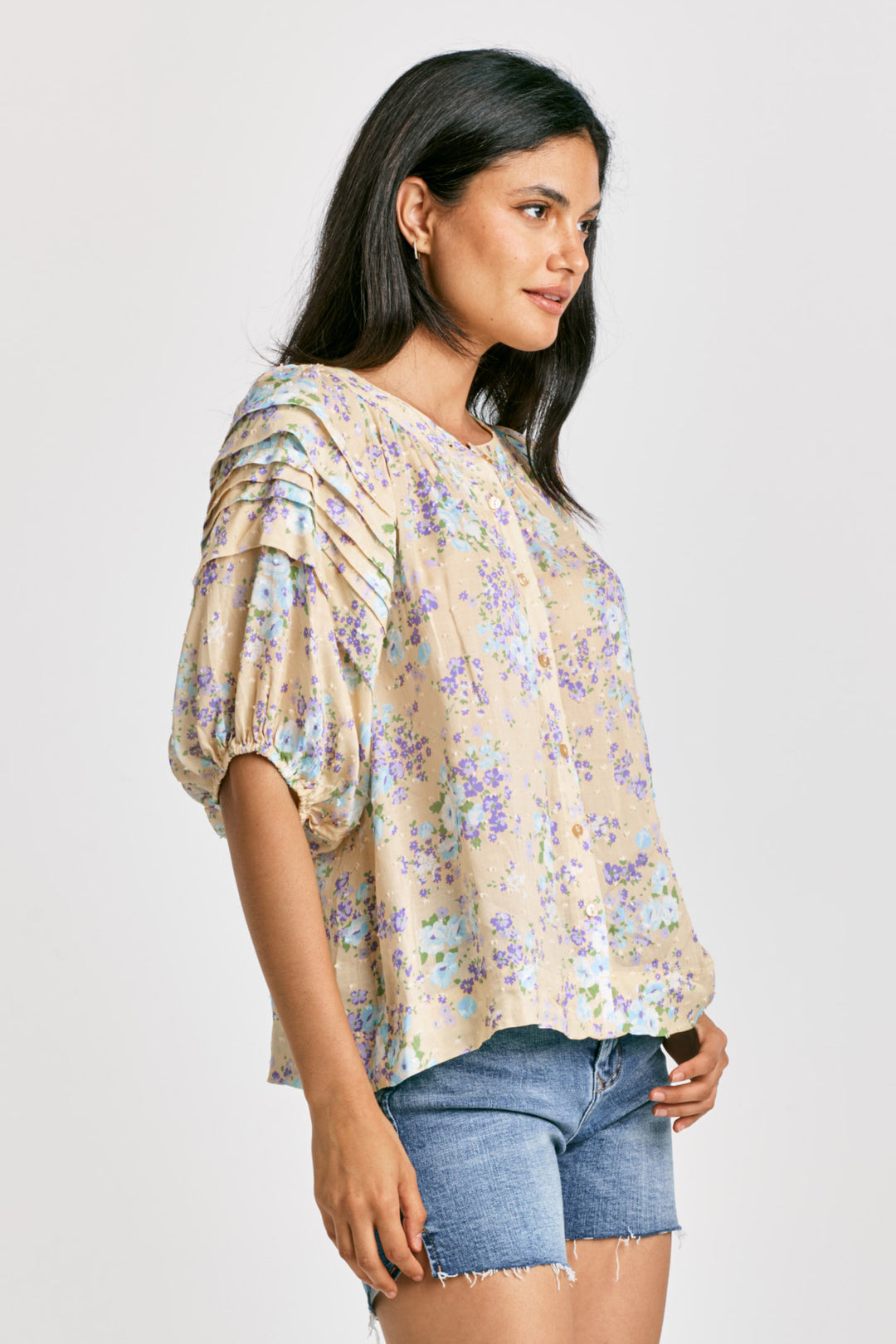 ODELLA PLEATED PUFF SLEEVE TOP-DULCE ARRANGEMENT - Kingfisher Road - Online Boutique