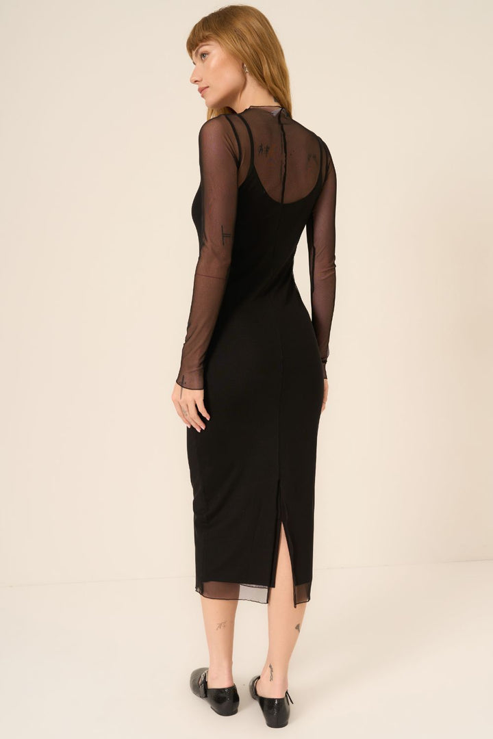 SHIBON LAYERED MESH DRESS-BLACK