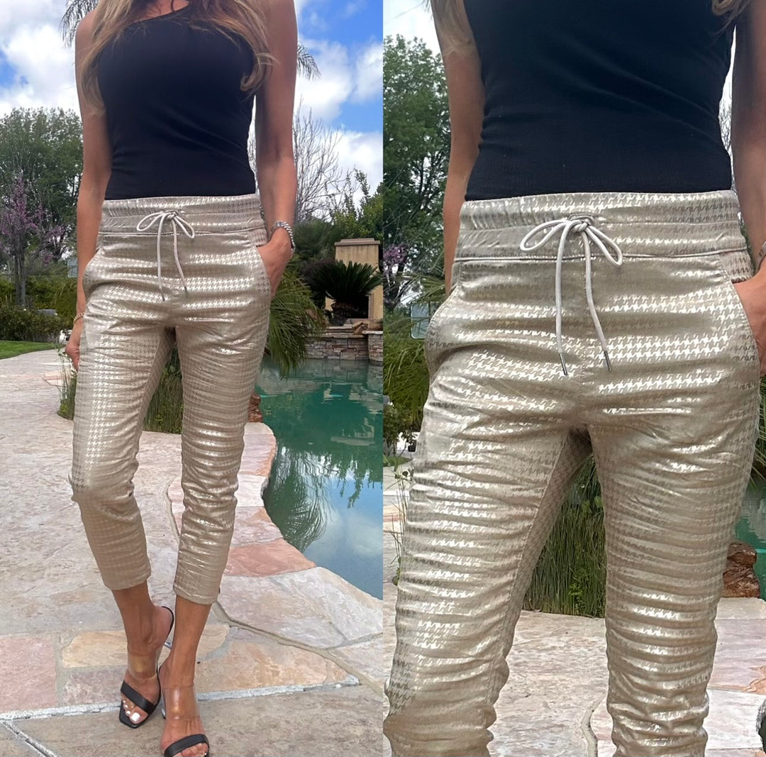 SHELY GOLD HOUNDSTOOTH CAPRI - Kingfisher Road - Online Boutique