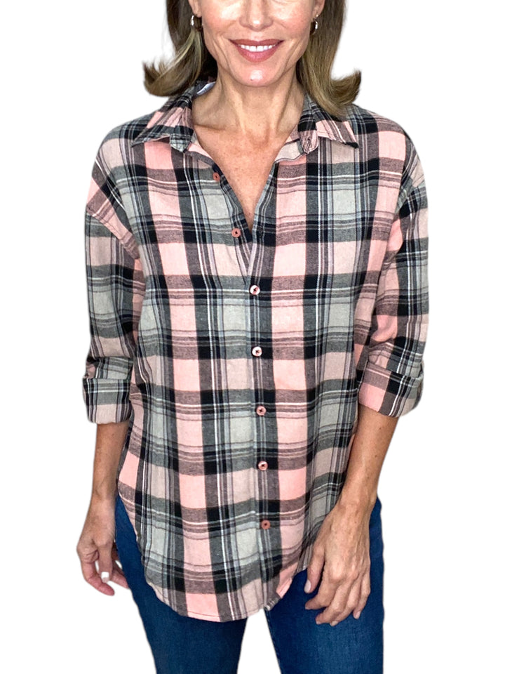 ALWAYS FUN PLAID SHIRT-PINK PLAID - Kingfisher Road - Online Boutique