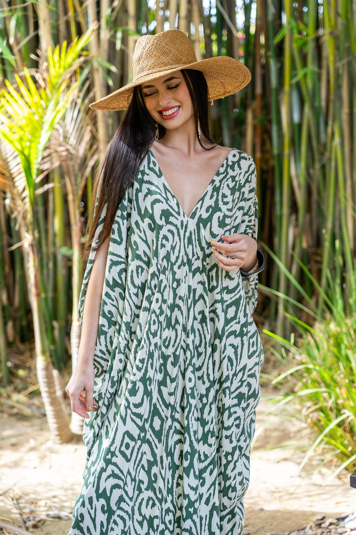 BELIZE OPEN SHOULDER CAFTAN-GREEN - Kingfisher Road - Online Boutique