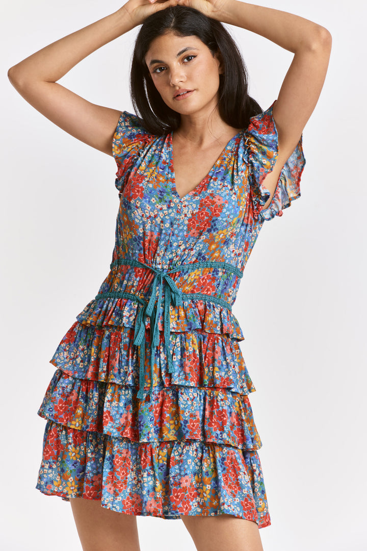 NAHLA RUFFLE SLEEVE DRESS-TROPICAL FLOWER - Kingfisher Road - Online Boutique