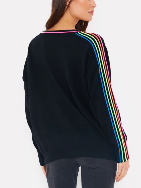 SPORTY STRIPE V-NECK SWEATER-COAL