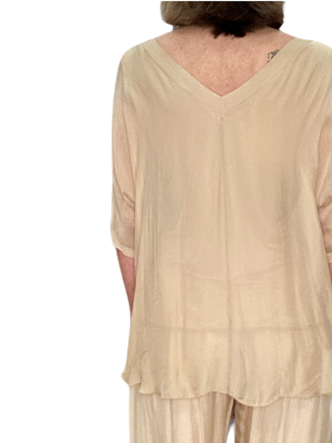 SILK V-NECK RUFFLE TOP-CAMEL - Kingfisher Road - Online Boutique