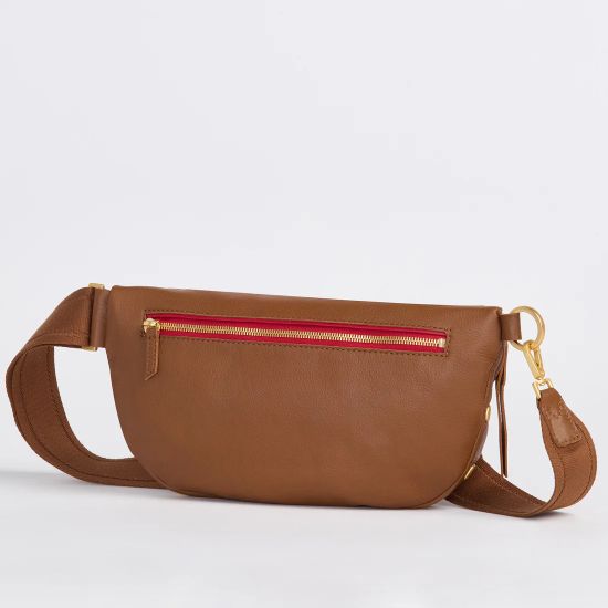 CHARLES CROSSBODY LARGE-MAHOGANY PEBBLE/BRUSHED GOLD RED - Kingfisher Road - Online Boutique