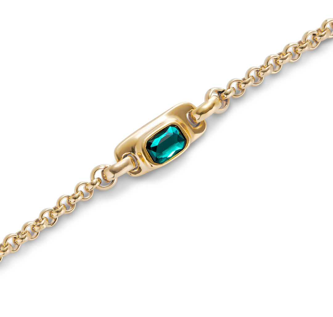 CHAIN BRACELET WITH GREEN CRYSTAL-GOLD