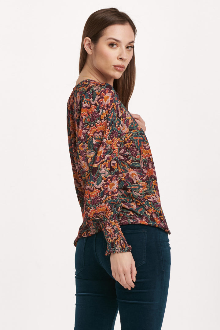 AMELIA V NECK LONG SLEEVE TOP-FLOWER VINE - Kingfisher Road - Online Boutique