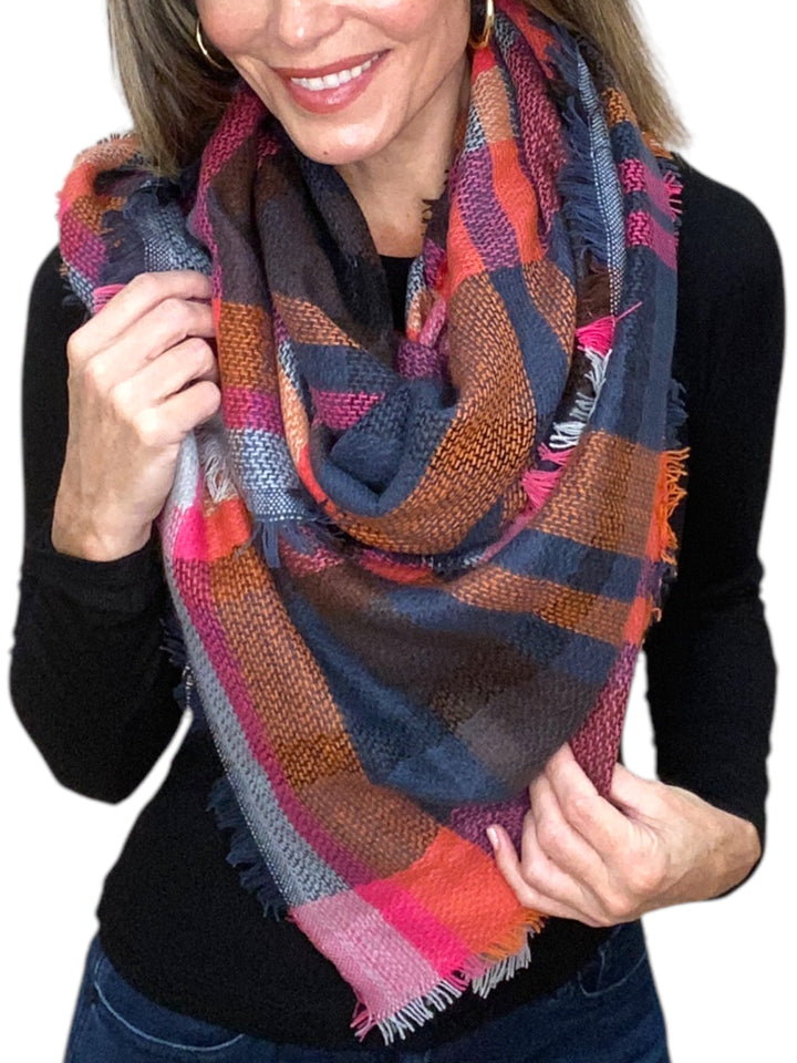 FUSCHIA BLOCK PLAID SCARF