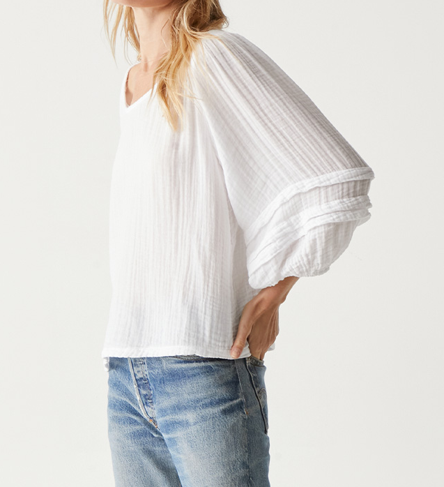 PRUITT BALLOON SLEEVE TOP-WHITE - Kingfisher Road - Online Boutique