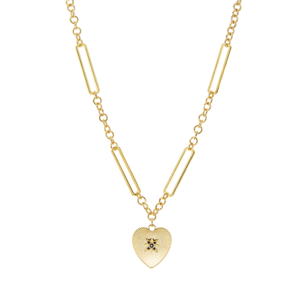 LINK NECKLACE WITH ETCHED HEART-GOLD MONTANA - Kingfisher Road - Online Boutique