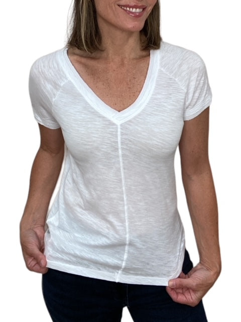RIB MIX V-NECK TEE-WHITE - Kingfisher Road - Online Boutique