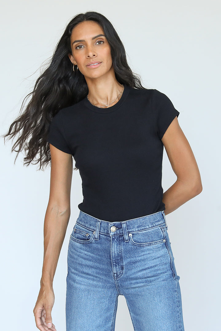 JUDE RIBBED BABY TEE-TRUE BLACK - Kingfisher Road - Online Boutique